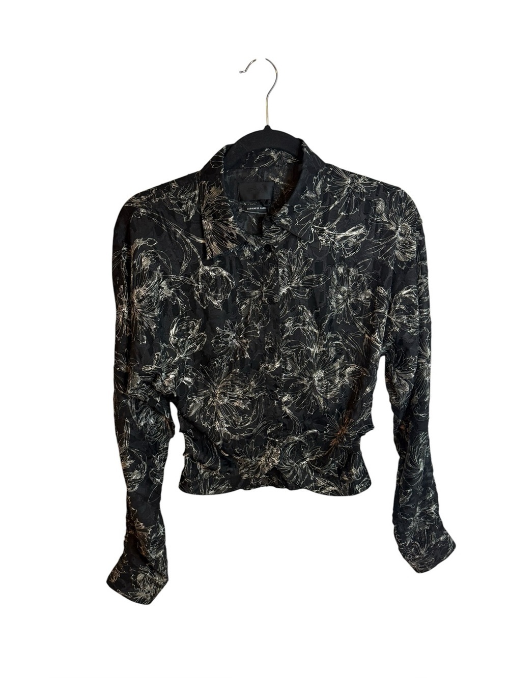 NWT RtA Black and Silver Floral Ruched Blouse